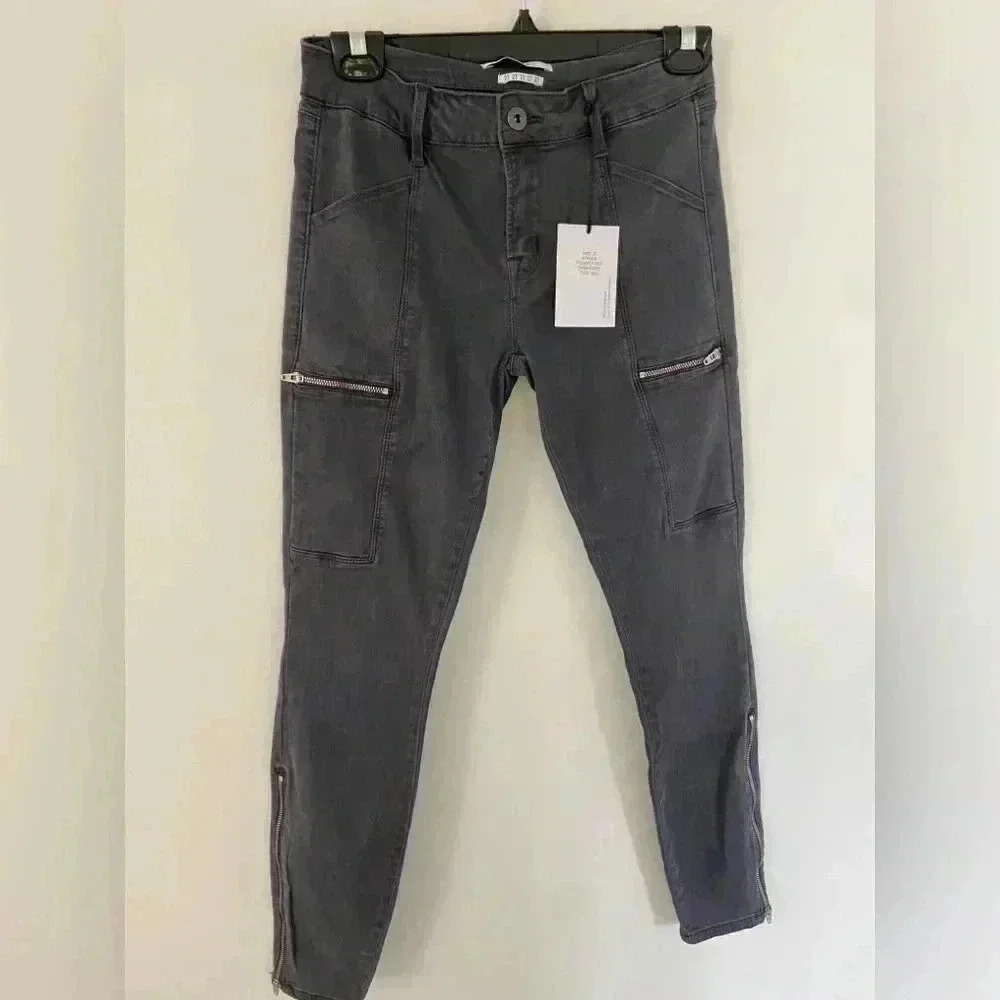NWT PISTOLA Women's Topanga Cargo Zipper Skinny Jeans Faded Gray Pants Size 27